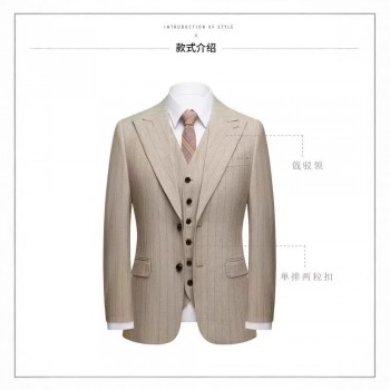 2025新款男士西服套装跨境大码意版修身条纹休闲宽驳头西装三件套