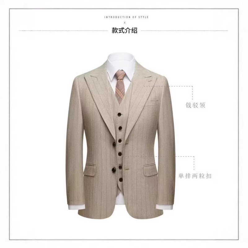 2025新款男士西服套装跨境大码意版修身条纹休闲宽驳头西装三件套