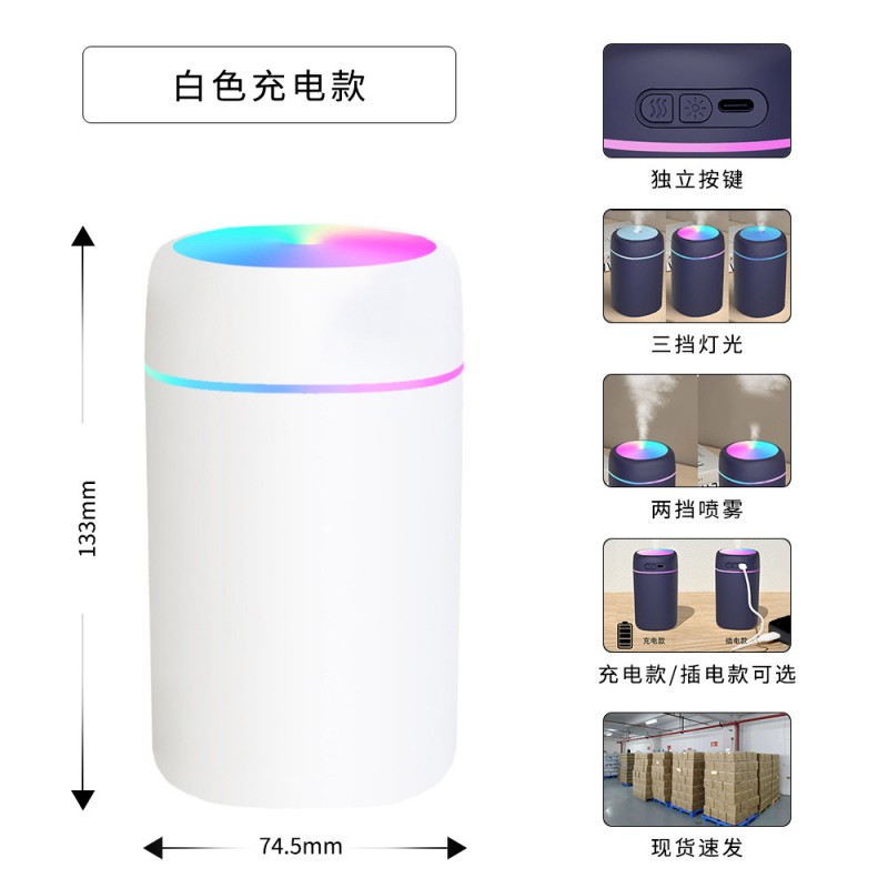 跨境爆款香薰机七彩氛围灯光大容量桌面便携仿真超声波火焰加湿器