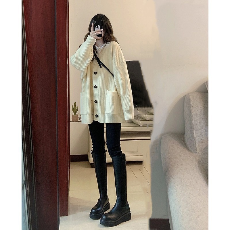 韩版V领慵懒风开衫2026新款日系简约毛衣女春秋冬休闲宽松针织衫