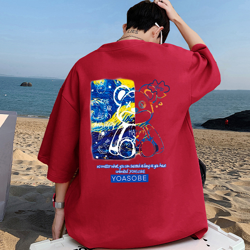 NASA纯棉短袖t恤男夏季潮牌新款大码宽松上衣青少年印花半袖情侣T