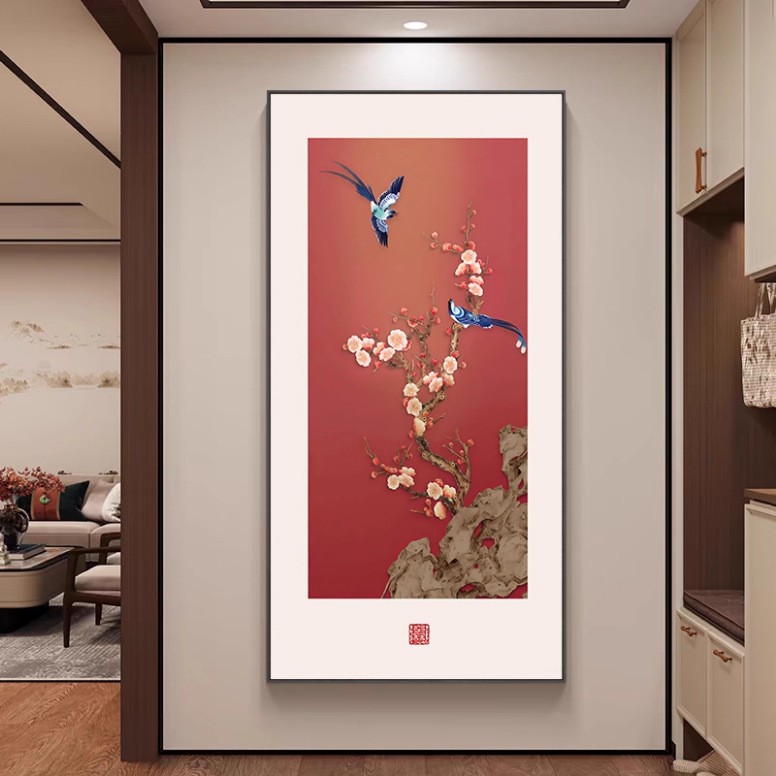 新中式荷花九鱼图玄关挂画入户正对门招财装饰画走廊过道高级壁画