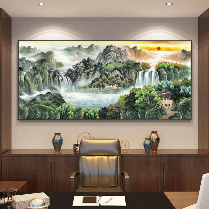八骏图客厅挂画国画办公室沙发背景万马奔腾装饰画骏马图壁画