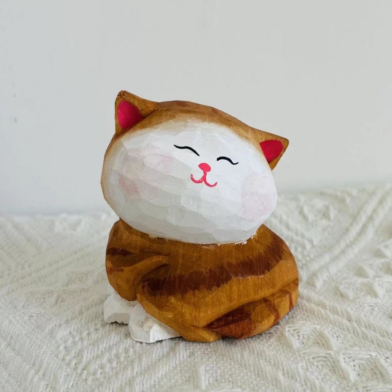 木制工艺品雕刻小猫摆件造型生日礼物diy一件代发木质木雕摆件