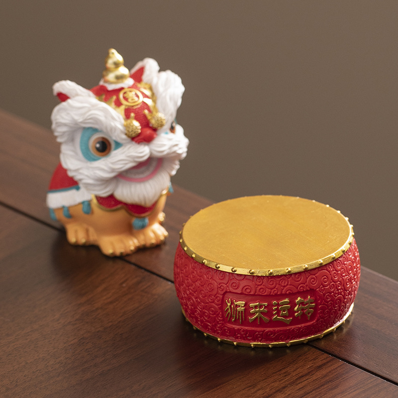 国潮佛山舞狮醒狮创意摆件高级感小众桌面茶桌装饰工艺品生日礼物