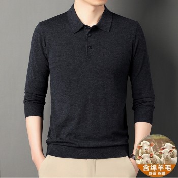 跨境薄款针织羊毛衫春秋季男士翻领长袖polo衫纯色休闲毛衣打底衫