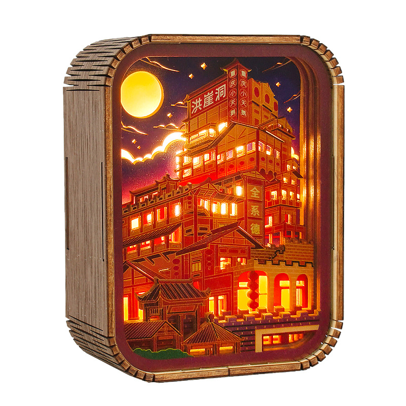 杭州文创工艺品创意礼物桌面摆件景区旅游纪念品西湖小夜灯木雕灯