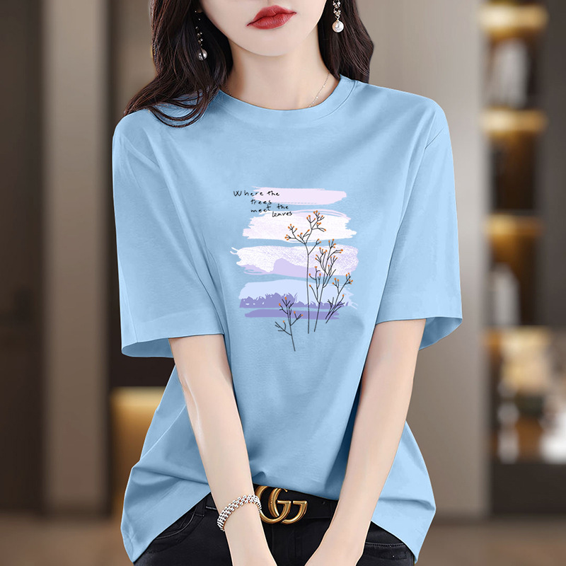 夏季新款重磅纯棉短袖t恤女2026是上海百搭印花款洋气显瘦上衣潮