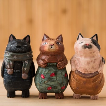 木制工艺品雕刻小猫摆件造型生日礼物diy一件代发木质木雕摆件