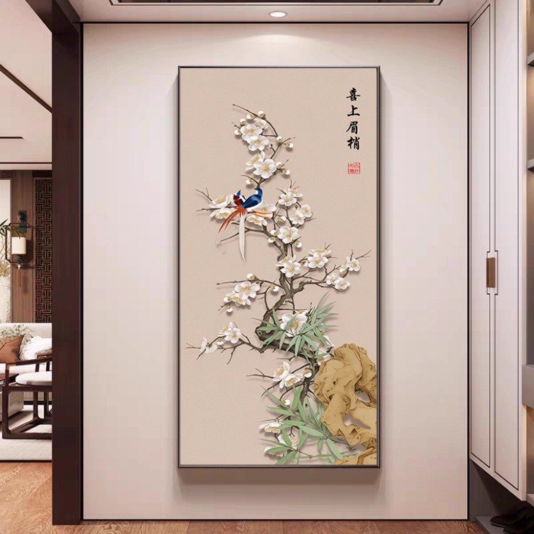 新中式荷花九鱼图玄关挂画入户正对门招财装饰画走廊过道高级壁画