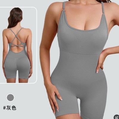 20颜色欧美春夏裸感瑜伽吊带连体服女高强度健身运动连体紧身衣