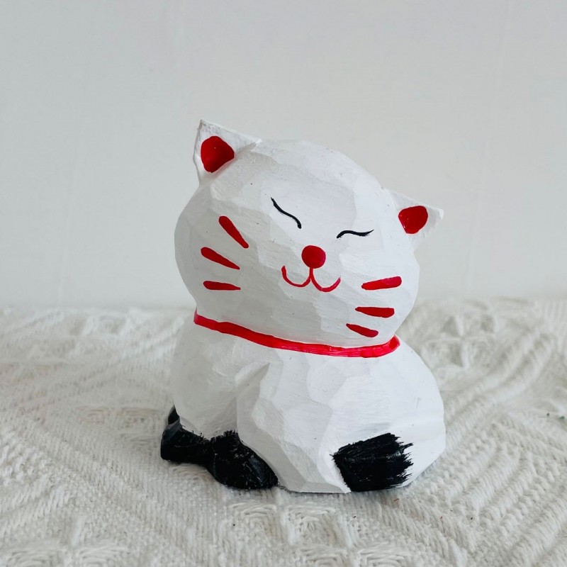 木制工艺品雕刻小猫摆件造型生日礼物diy一件代发木质木雕摆件