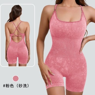 20颜色欧美春夏裸感瑜伽吊带连体服女高强度健身运动连体紧身衣