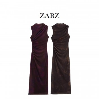 ZARZ 自制 欧美风 新款女装 经典 时尚款印花褶皱连衣裙9601541