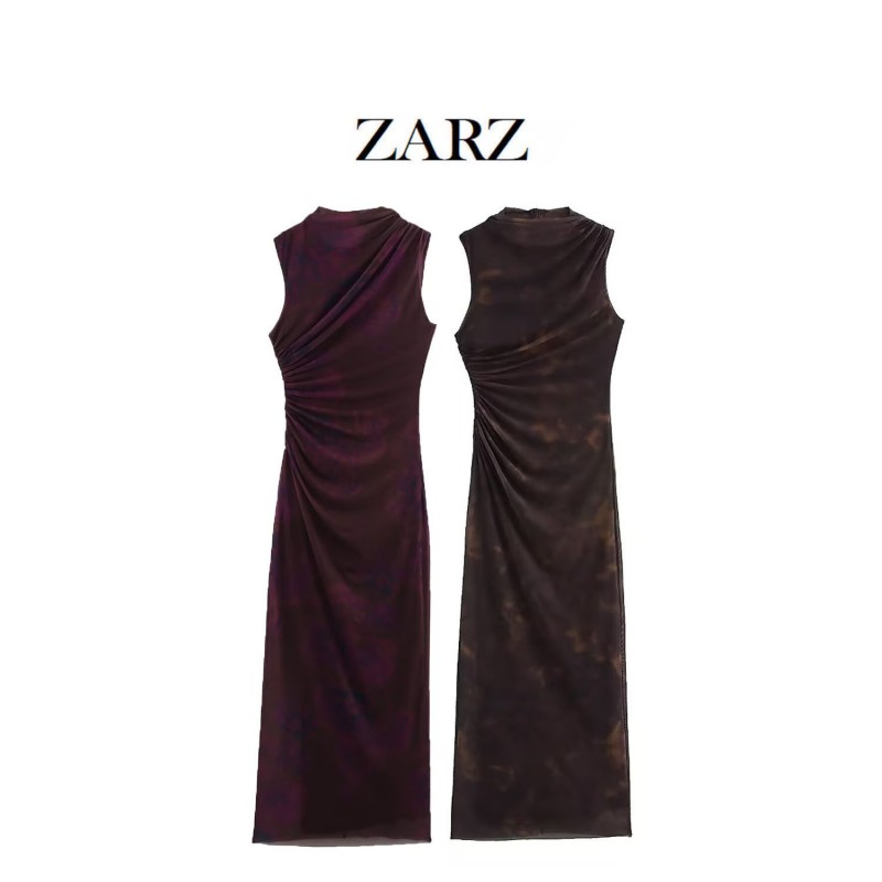 ZARZ 自制 欧美风 新款女装 经典 时尚款印花褶皱连衣裙9601541