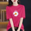 夏季新款100%纯棉短袖t恤休闲百搭大码圆领印花上衣宽松遮肉减龄T