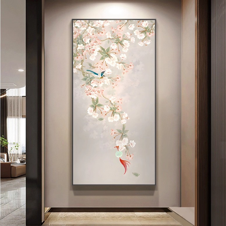 新中式荷花九鱼图玄关挂画入户正对门招财装饰画走廊过道高级壁画