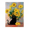 黑猫向日葵松木内框装饰画客厅卧室复古油画风艺术帆布画挂画壁画