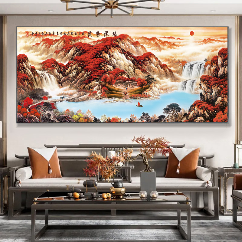 江山新中式靠山图万里长城装饰画办公室挂画铝合金客厅大气山水画