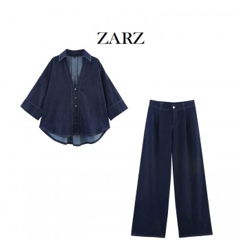 ZARZ 自制 欧美风 新款女装 经典宽袖衬衫 宽腿高腰褶裤2881781
