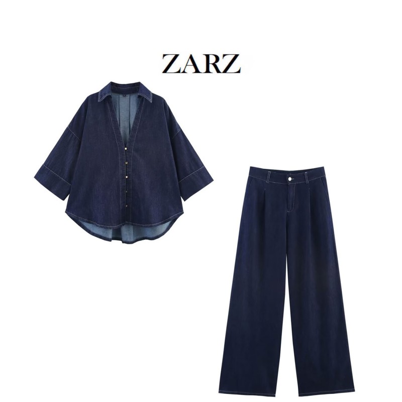 ZARZ 自制 欧美风 新款女装 经典宽袖衬衫 宽腿高腰褶裤2881781