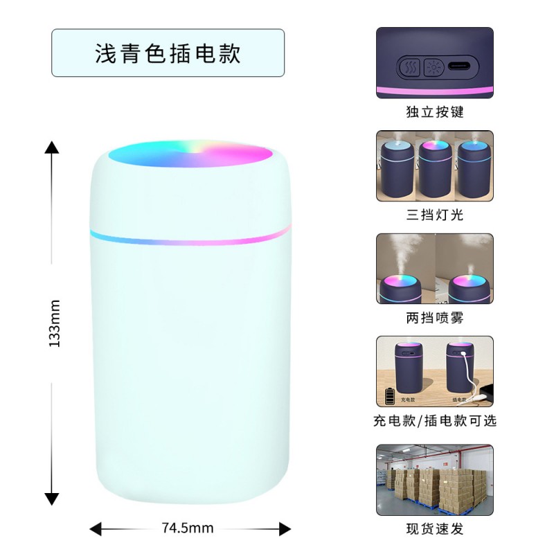 跨境爆款香薰机七彩氛围灯光大容量桌面便携仿真超声波火焰加湿器