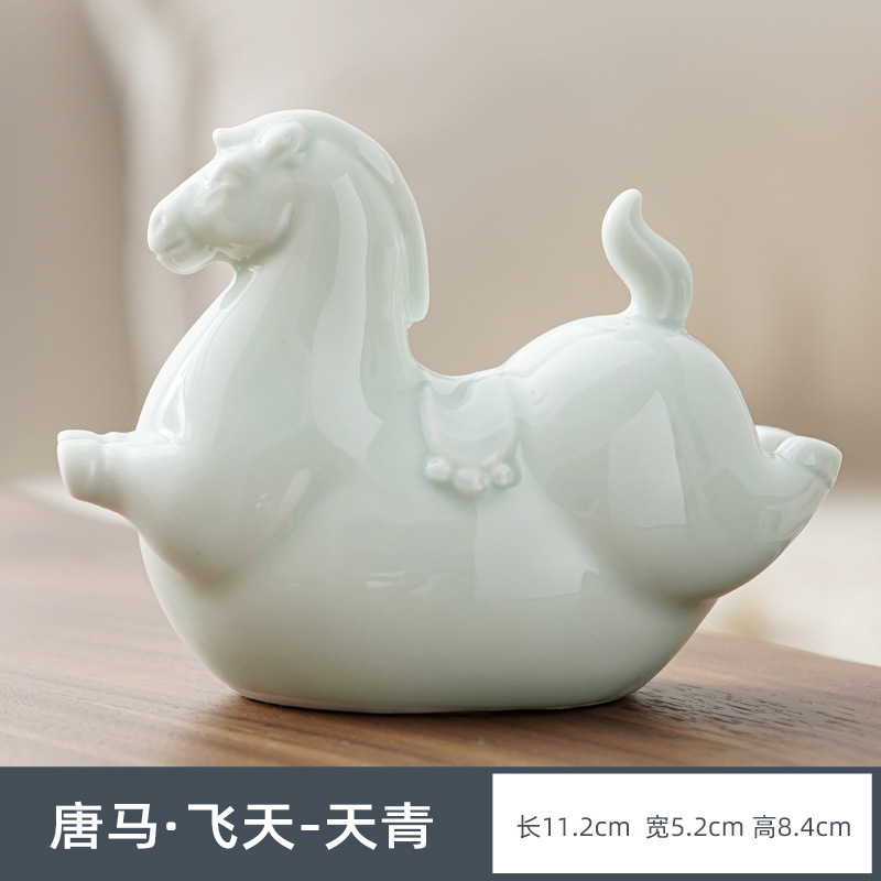 创意陶瓷摇摇马摆件桌面茶桌书房软装饰马上有绿马跨境工艺品送礼