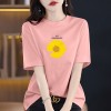 夏季新款100%纯棉短袖t恤休闲百搭大码圆领印花上衣宽松遮肉减龄T
