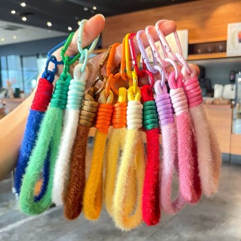 毛绒手机挂绳挂件配饰马卡龙色小清晰包包钥匙挂件实用手机链挂饰