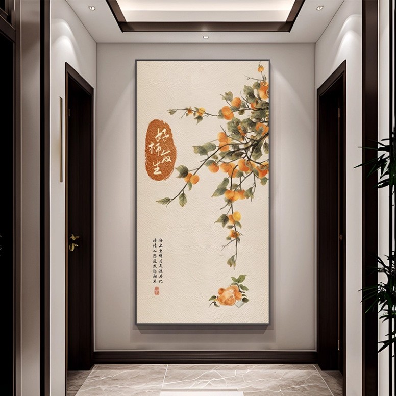 新中式荷花九鱼图玄关挂画入户正对门招财装饰画走廊过道高级壁画