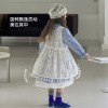 图图小象童装女童套装2026春装新款洋气儿童条纹连衣裙蕾丝长裙