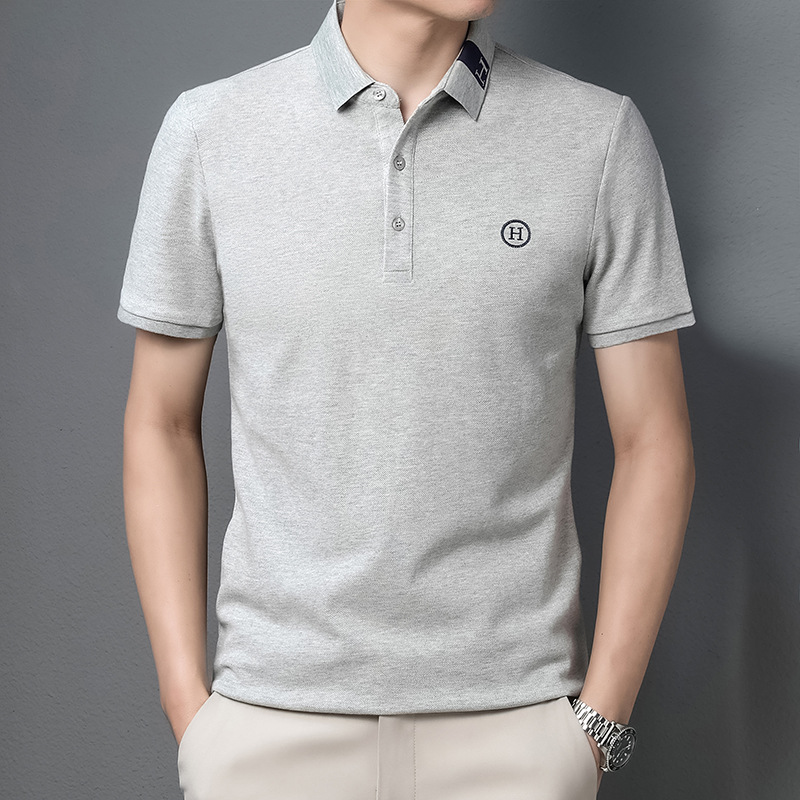 跨境夏季POLO衫男装短袖男式马球衫翻领休闲纯色时尚刺绣仿棉T恤