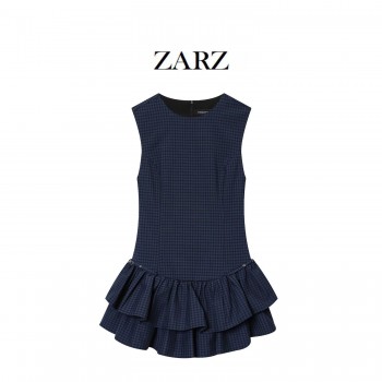 ZARZ 自制 欧美风 新款女装 百搭格纹叠层装饰短连衣裙 3067/269