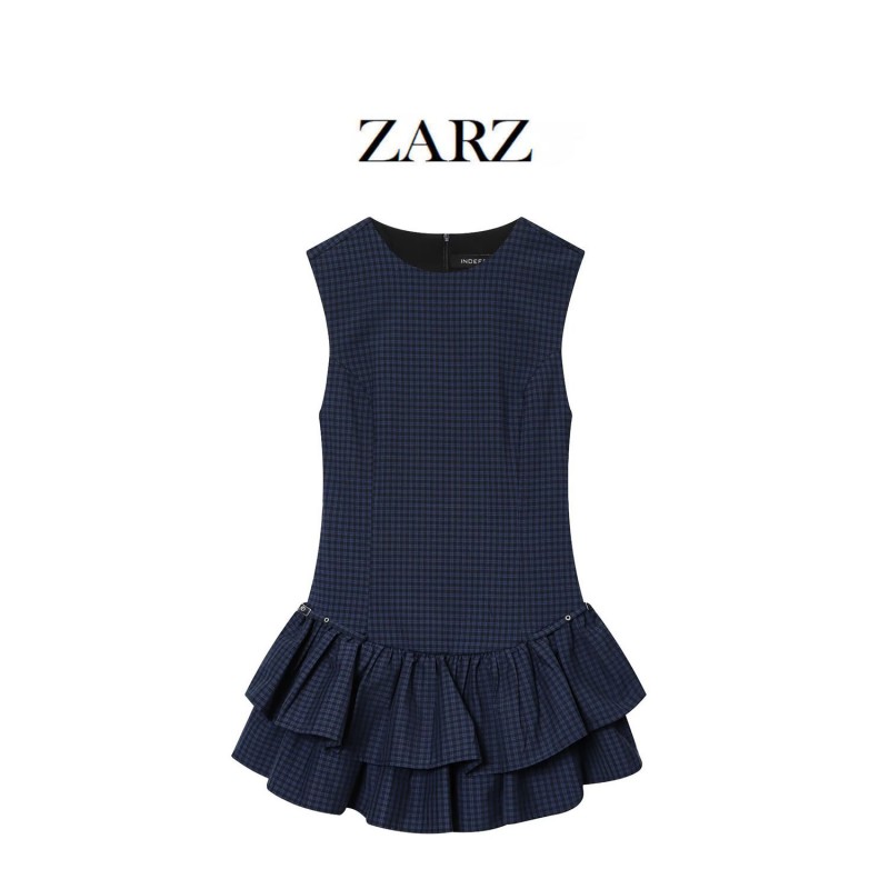 ZARZ 自制 欧美风 新款女装 百搭格纹叠层装饰短连衣裙 3067/269
