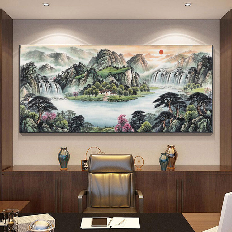八骏图客厅挂画国画办公室沙发背景万马奔腾装饰画骏马图壁画