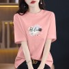 夏季新款时尚百搭小众纯棉短袖t恤女士宽松显瘦中长款印花上衣潮