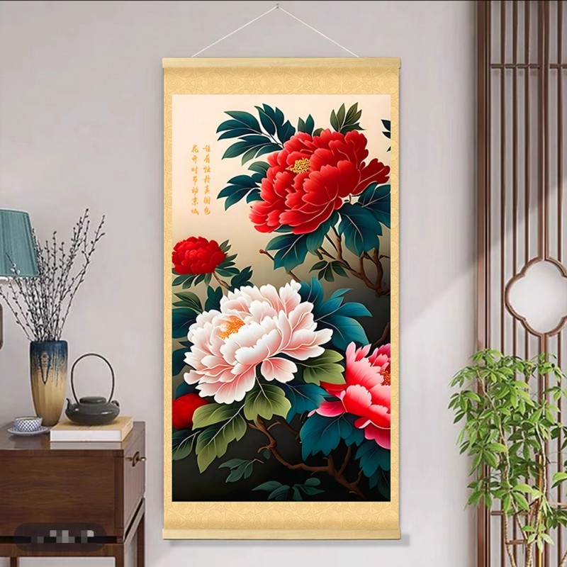 【富贵牡丹】国色天香牡丹图实木挂画客厅走廊玄关画中式挂画装饰