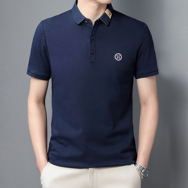 跨境夏季POLO衫男装短袖男式马球衫翻领休闲纯色时尚刺绣仿棉T恤