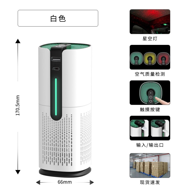 新款创意负离子车载空气净化器星空灯智能检测除甲醛烟雾家用桌面