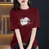 夏季新款时尚百搭小众纯棉短袖t恤女士宽松显瘦中长款印花上衣潮