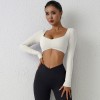 褶皱修身长袖瑜伽服罩衫户外运动T恤跑步裸感健身服女上衣