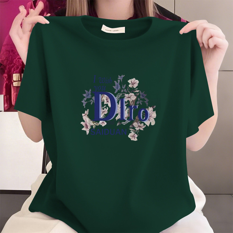 100%纯棉短袖t恤女夏季新款宽松大码遮肚子中长款复古透气半袖潮i