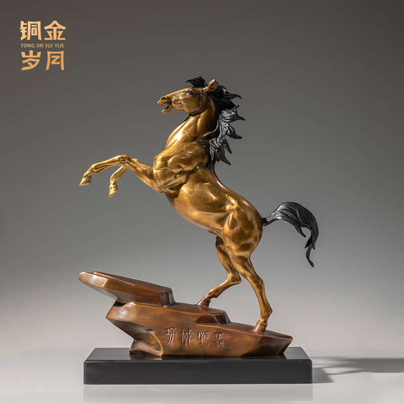 铜艺坊马到成功黄铜马摆件骏马奔腾铜马工艺品公司开业乔迁送礼品