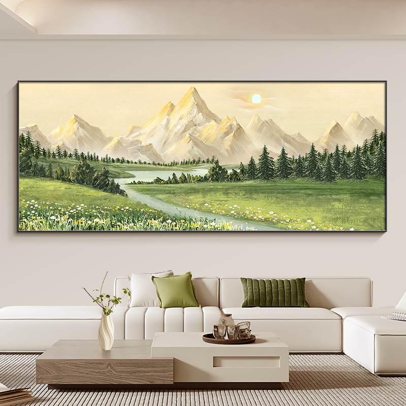 背靠金山客厅装饰画有山无水办公室沙发背景墙挂画轻奢高级感壁画