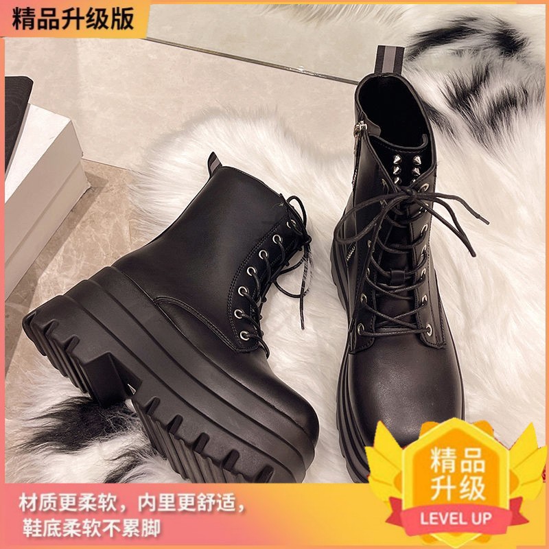 cos增高鞋20cm增高显腿细厚底鞋9cm英伦风厚底新款短靴短筒马丁靴