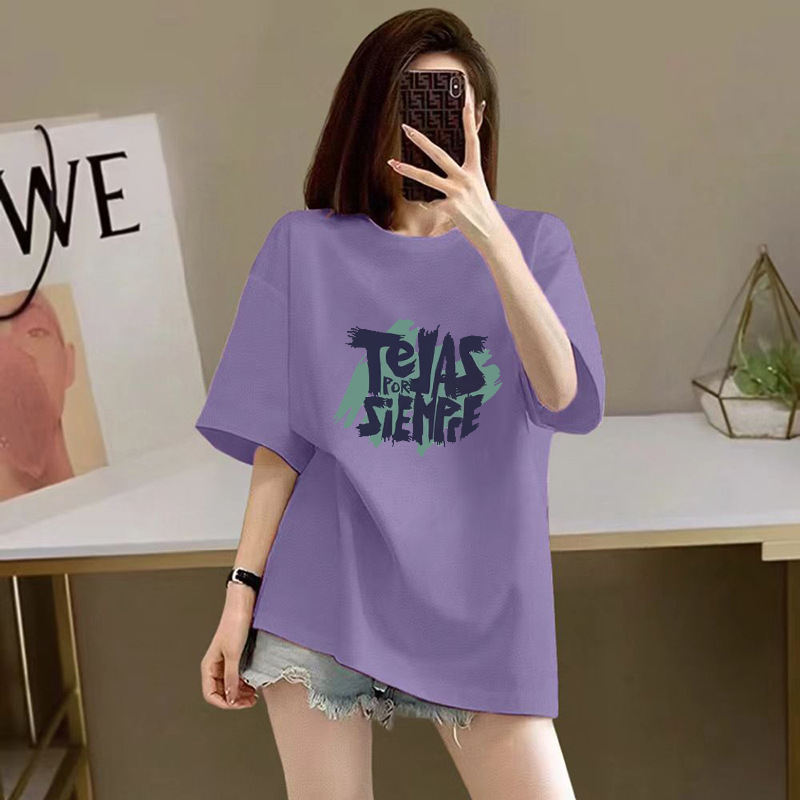 100%纯棉短袖T恤女2026新款夏季宽松印花半袖高级感显瘦爆款上衣