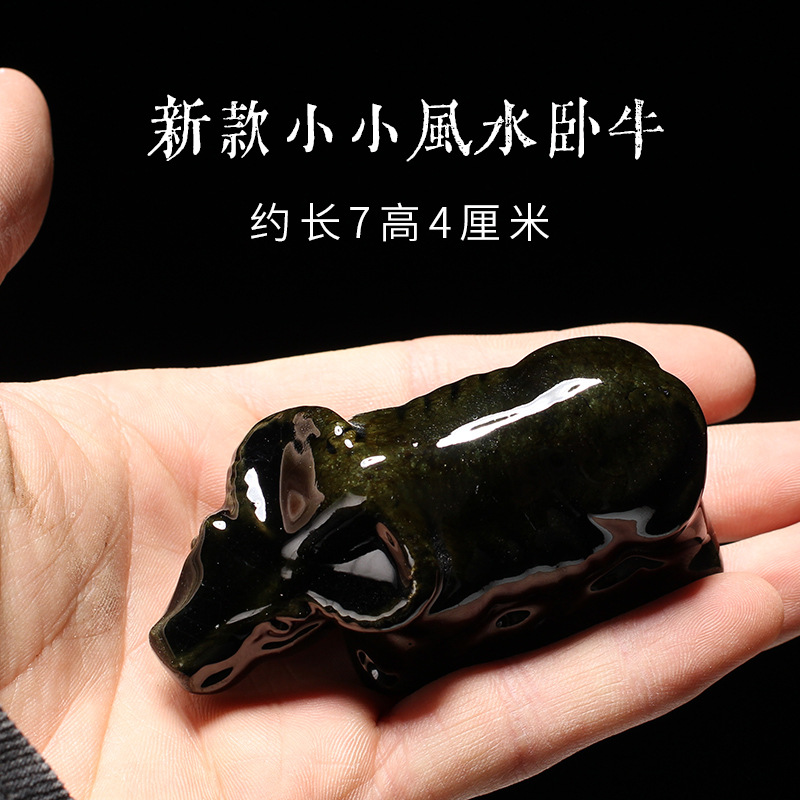 唐三彩陶瓷卧牛摆件风水家居博古架茶台卫生间客厅生肖瓷牛工艺品
