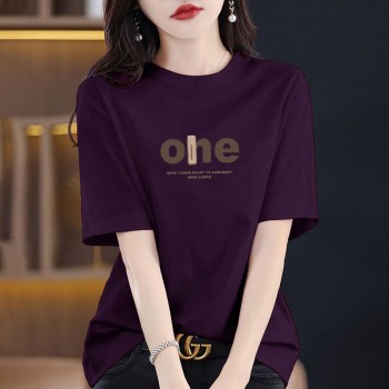夏季葡萄紫纯棉短袖T恤女2026新款爆款时尚百搭减龄半袖上衣T恤潮