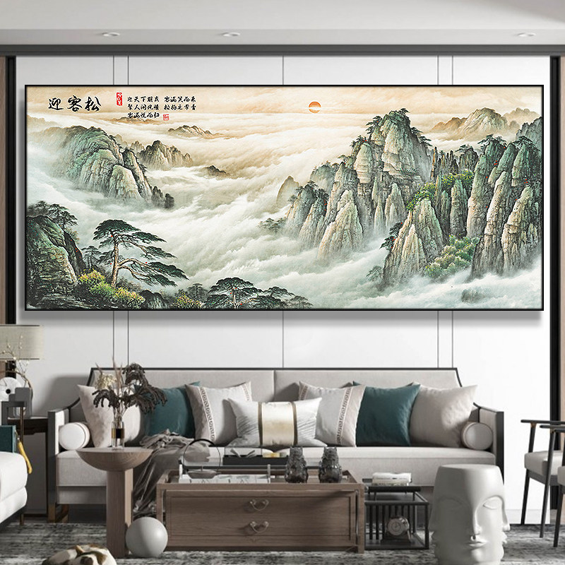 八骏图客厅挂画国画办公室沙发背景万马奔腾装饰画骏马图壁画