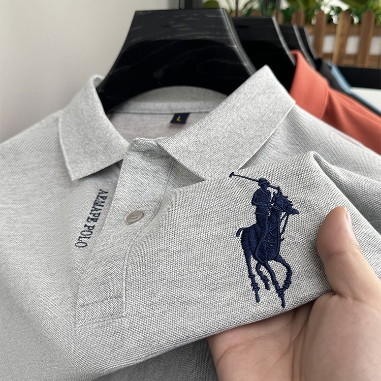 跨境夏季POLO衫男装短袖男式马球衫翻领休闲纯色时尚刺绣仿棉T恤